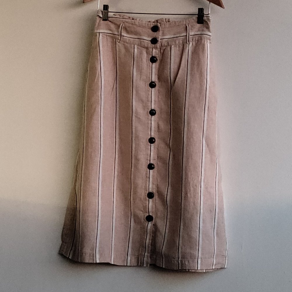 Rachel Zoe Beige and White Striped Midi Skirt